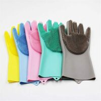 1 Pair Magic Dish washing Gloves Silicone Rubbing Scrubber Cleaning Dish Car Wash Pet Glove Reusable - Best Quality